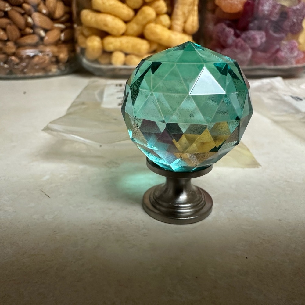 Crystal Glass Knob with Silver Base
